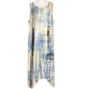 Citron Blue and Cream Maxi Dress